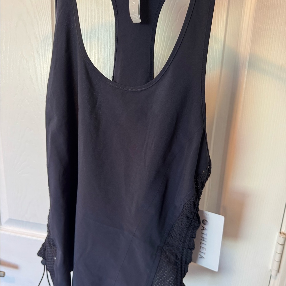 Athleta Navy Mesh Detail Top